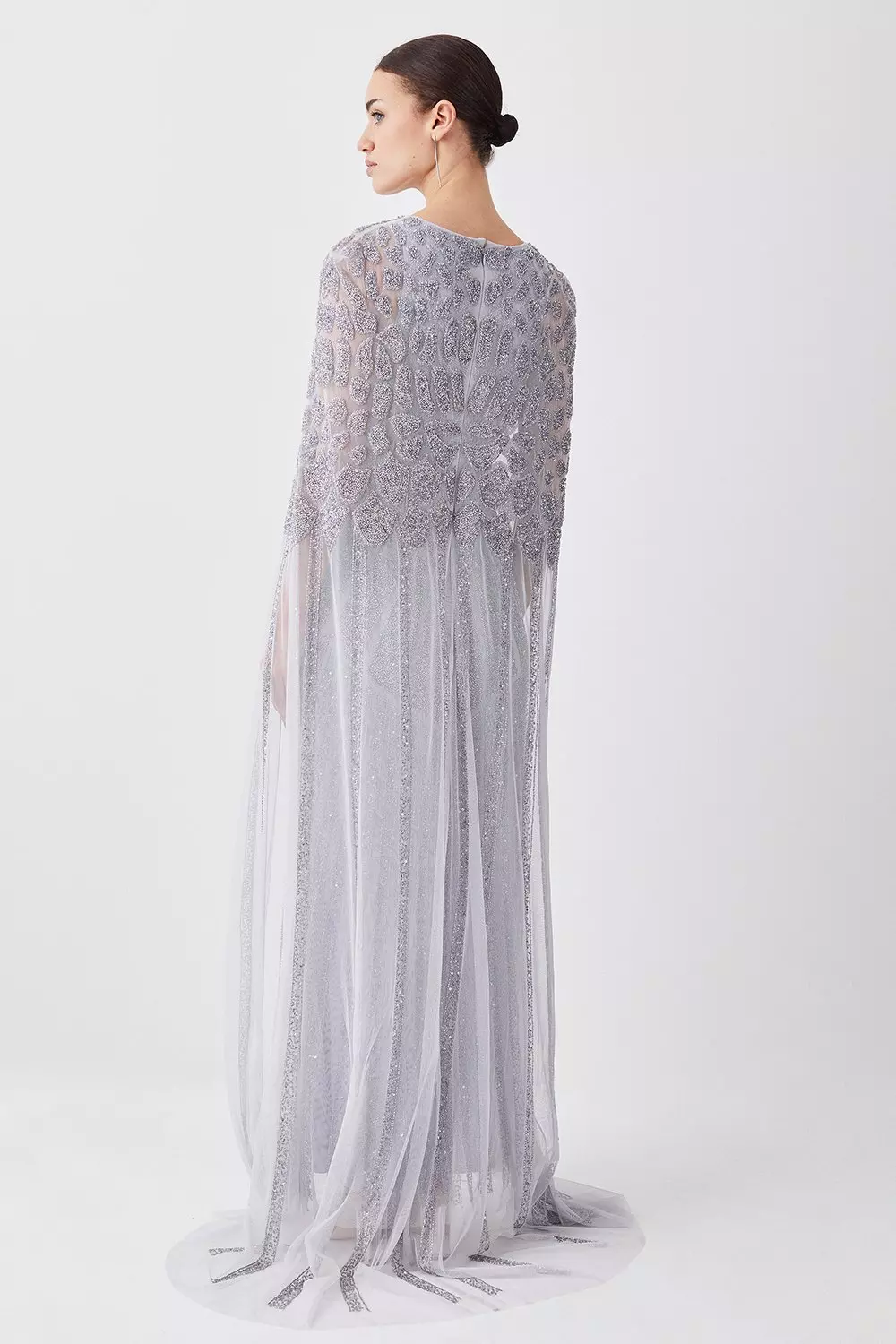 Petite Premium Embellished Caped Maxi Dress | Karen Millen